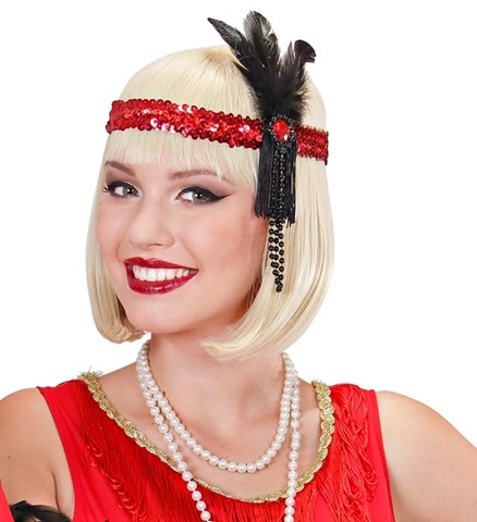 Bandeau années 20 à sequins rouges et plumes 2