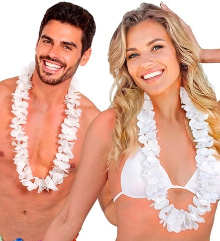 Collier hawaïen en tissu blanc 2
