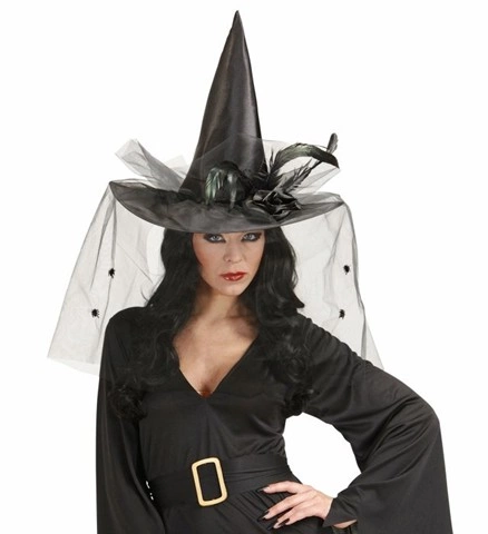 Chapeau de sorcière avec tulle, fleurs et plumes 2