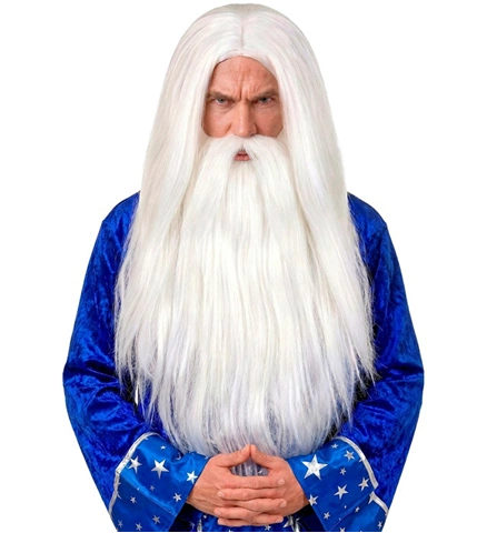 Perruque magicien blanc avec barbe 2