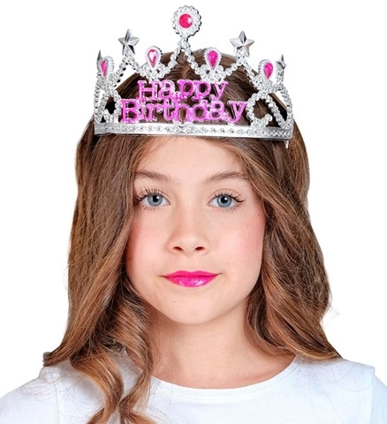 Diadème argenté Happy Birthday rose 2