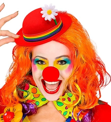 Mini chapeau melon de clown rouge avec marguerite 3