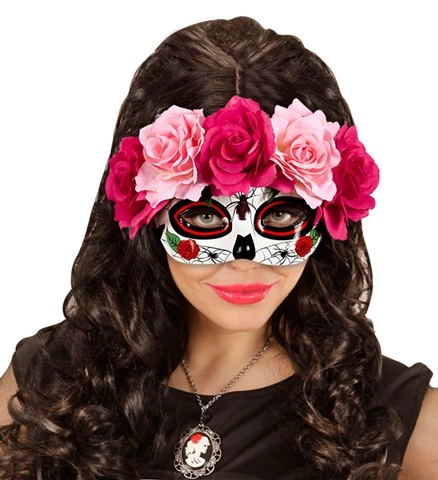 Masque jour des morts à fleurs roses 2