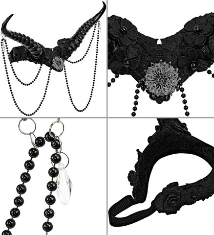 Serre-tête à cornes noires avec perles 2