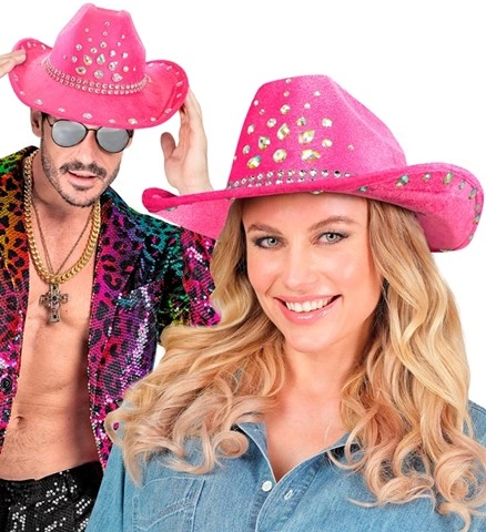 Chapeau de cowboy rose à strass 2