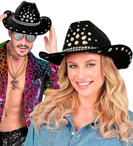 Chapeau de cowboy noir à strass 2