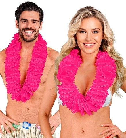 Collier hawaïen deluxe rose 2