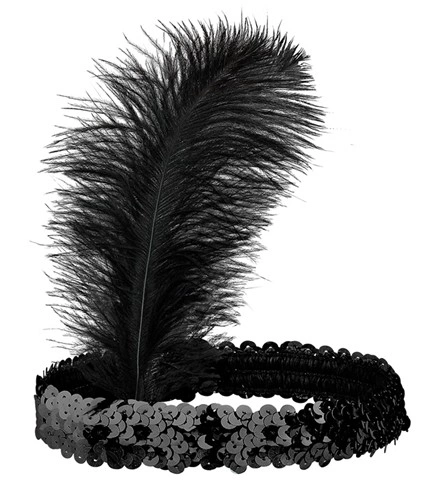 Bandeau Charleston à paillettes noires avec plume 2