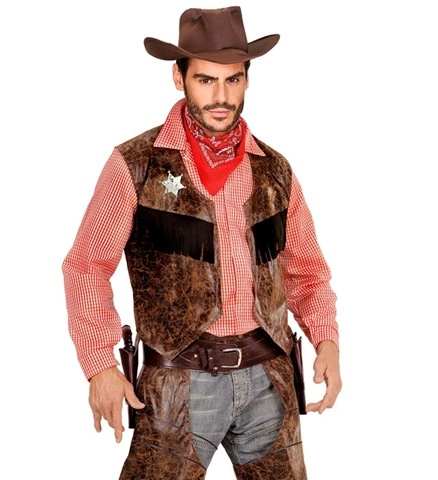 Double holster et ceinture western, simili cuir marron 2