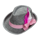 Chapeau Bavarois Gris avec bandeau ROSE et BLANC