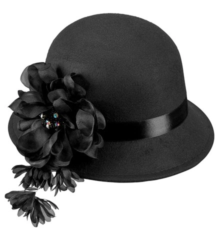Chapeau noir années 20 aspect laine 2