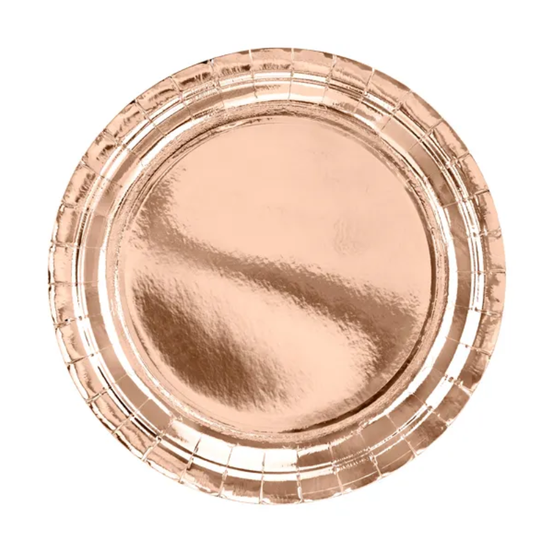 10 Assiettes rose gold rondes en carton métallisées
