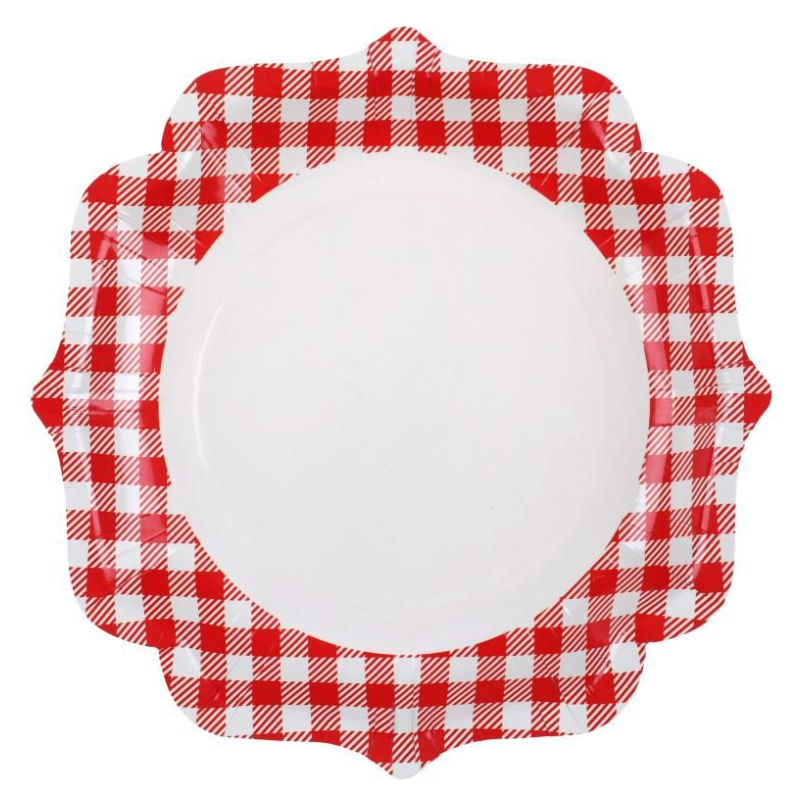 10 Assiettes en carton vichy rouge et blanc