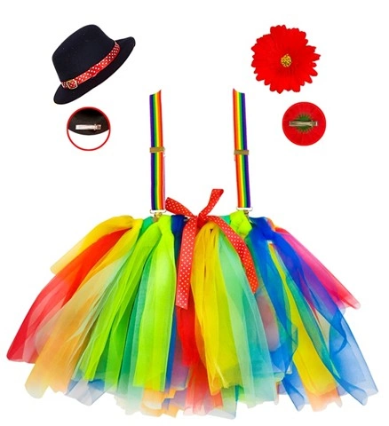 Set de clown pour fille : tutu, bretelles et chapeau 2
