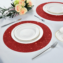 6 Sets de table rouges ronds à paillettes