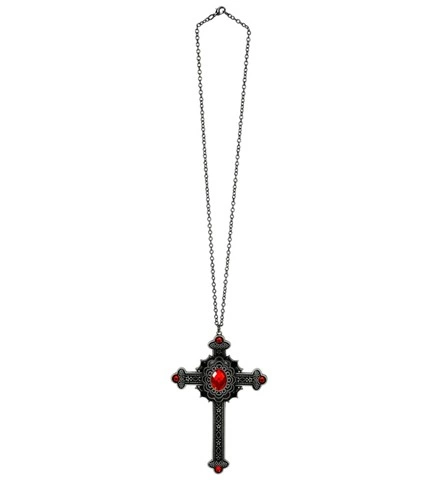 Collier croix gothique pierres rouges 3