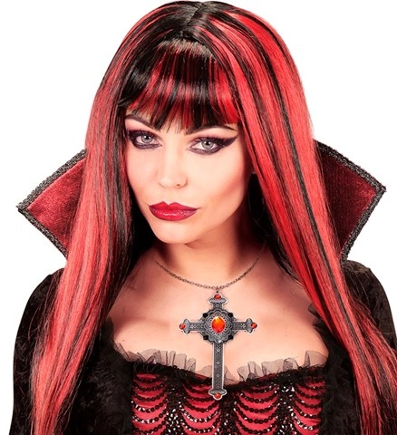 Collier croix gothique pierres rouges 6