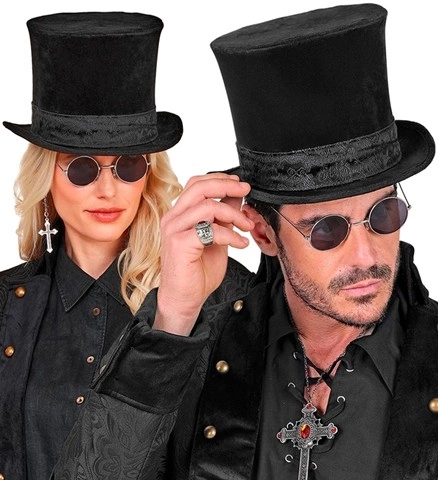 Chapeau haut de forme velours noir de luxe 2
