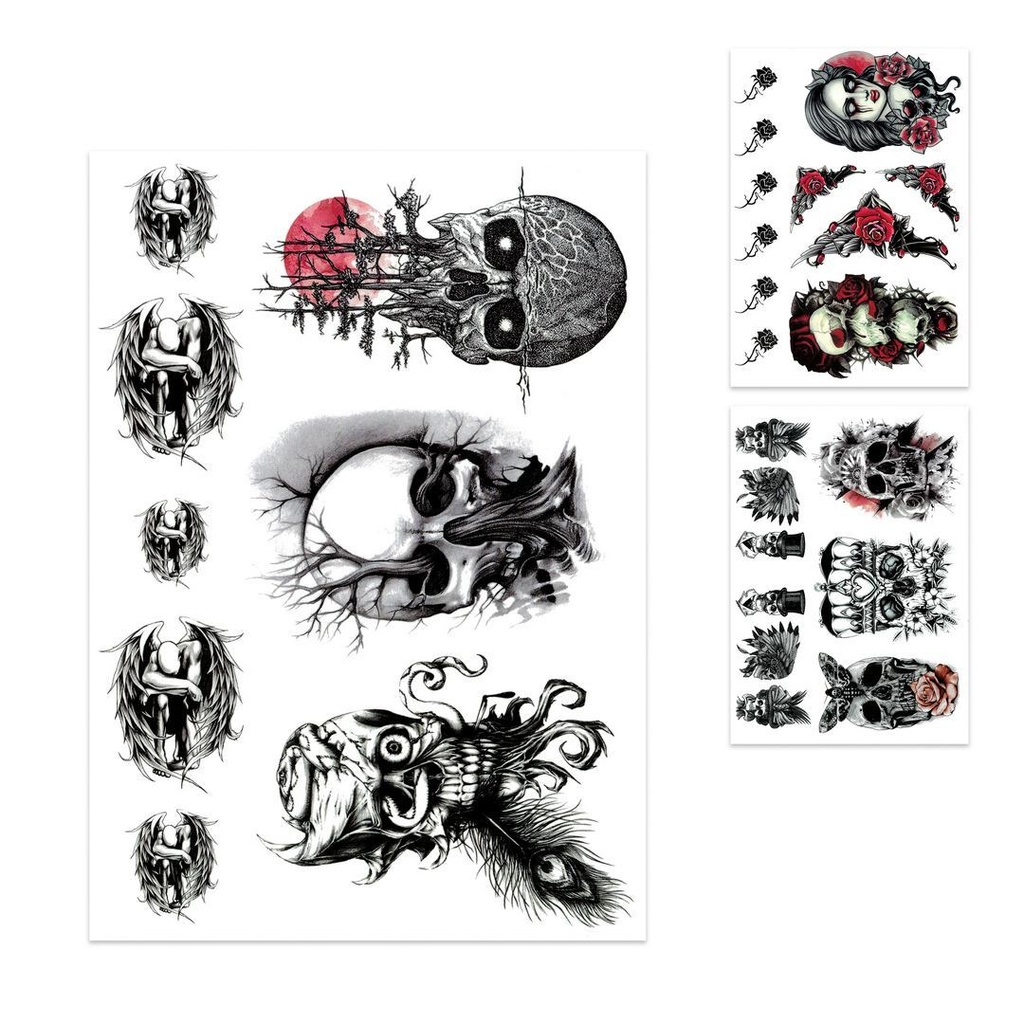 Tatouages éphémères Halloween crânes et roses – vue 2