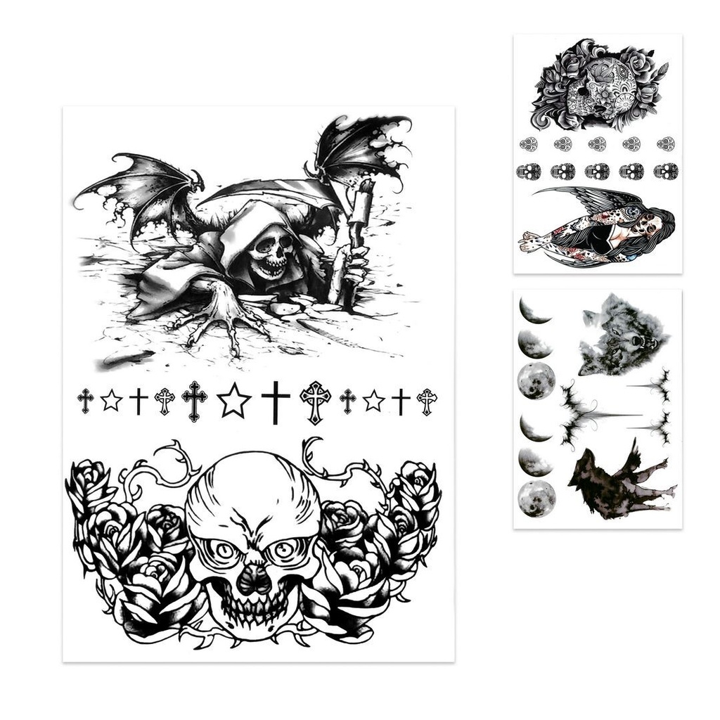 Tatouages éphémères Halloween chauves-souris et corbeaux – vue 2
