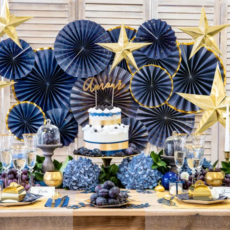 3 Rosettes bleu marine avec bordure or