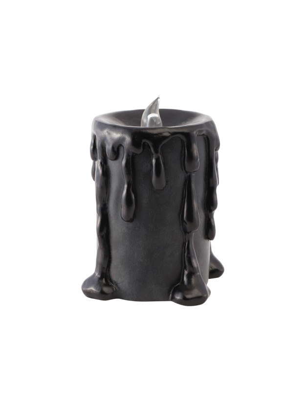 Large black LED candle with dripping wax effect, 12 cm