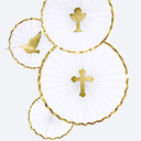 Rosettes blanches avec bordure or - Lot de 3