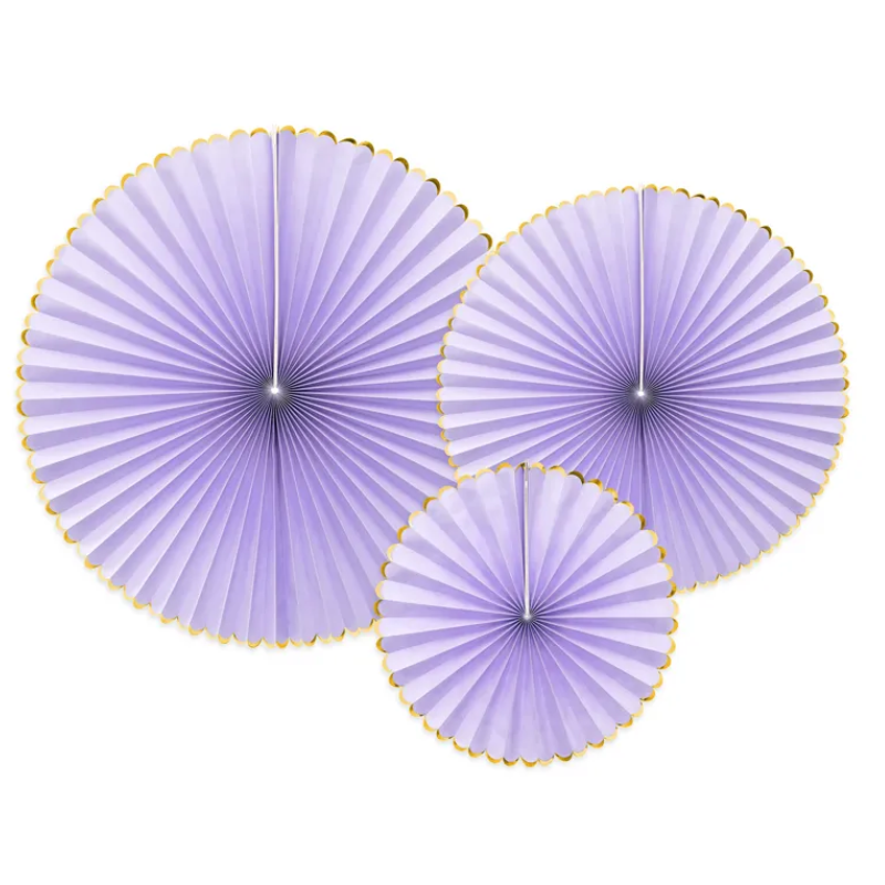 Rosettes lilas avec bordure or - Lot de 3