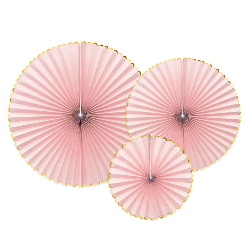 Rosettes rose clair avec bordure or - Lot de 3