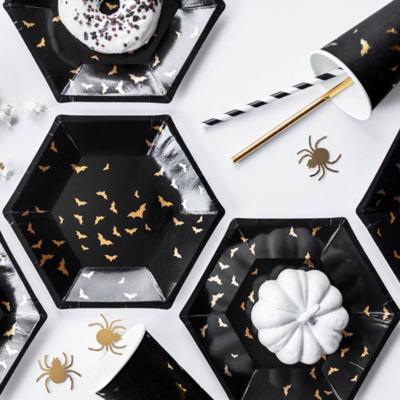 Assiettes Noires et Chauve-souris or - Lot de 6