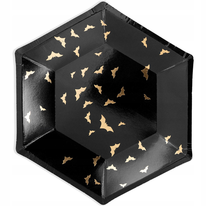 Assiettes Noires et Chauve-souris or - Lot de 6