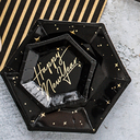 Assiettes hexagonales noires et étoiles or - Lot de 6