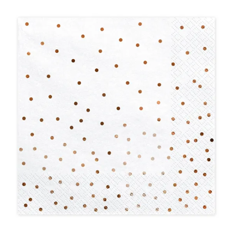 Serviettes blanches à pois rose gold, paquet de 20