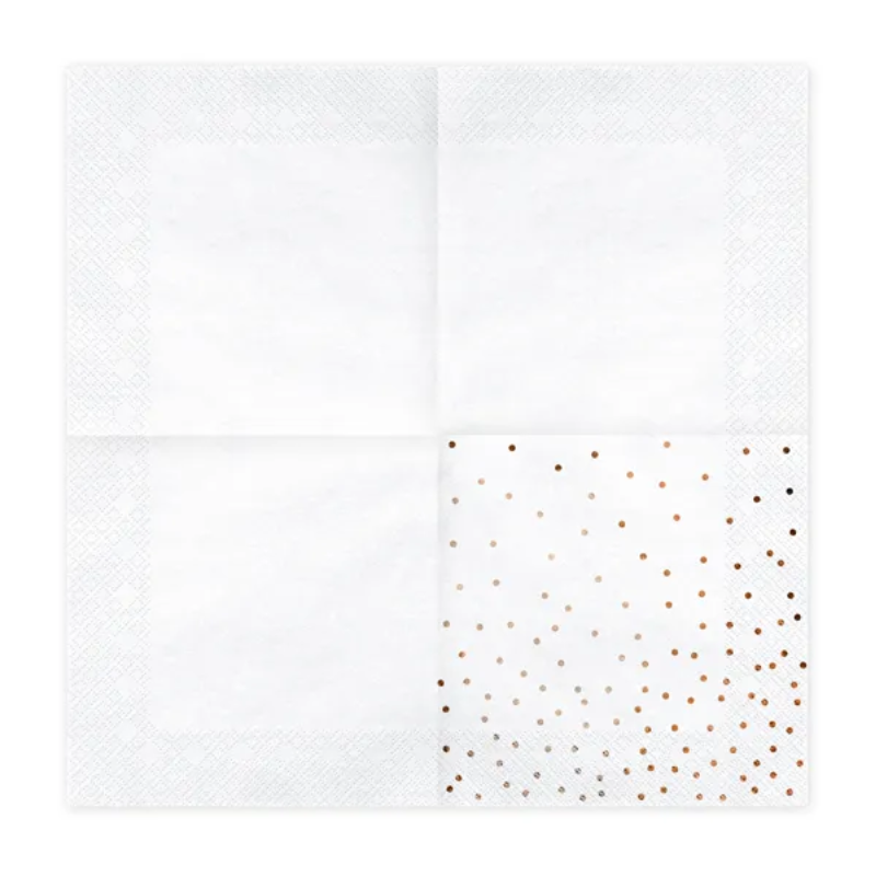 Serviettes blanches à pois rose gold, paquet de 20