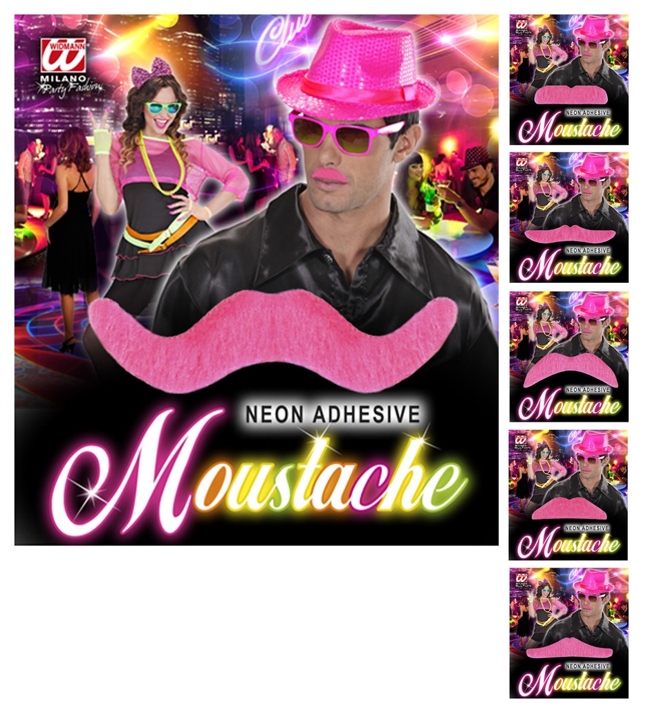 Moustache Neon Rose Adhésive - 6 Modèles Assorties