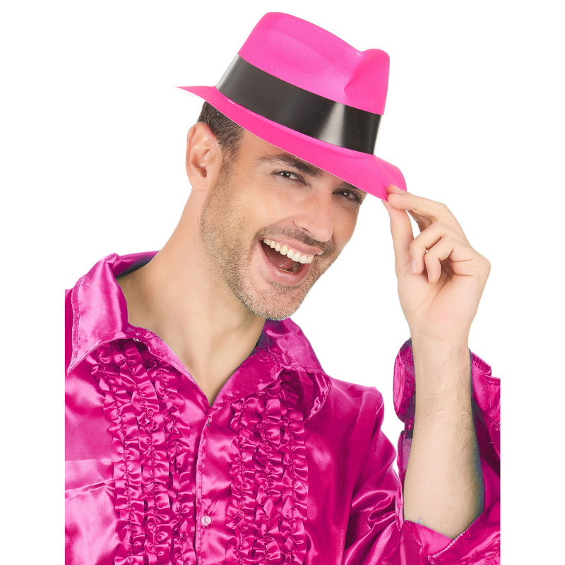 Chapeau Borsalino rose fluo en plastique