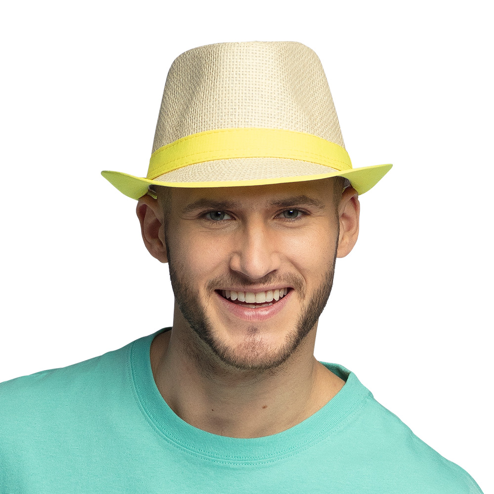 Chapeau Maui en paille jaune fluo