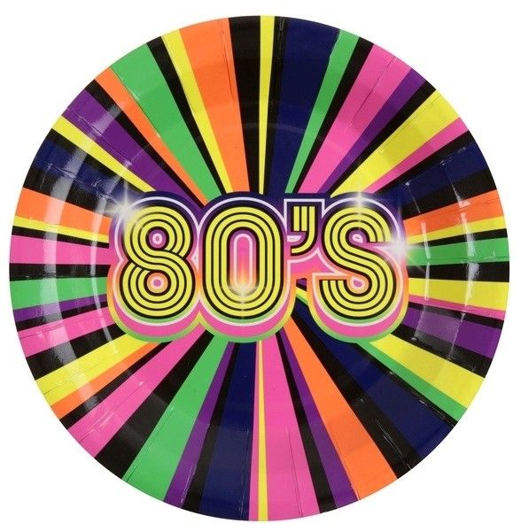Assiettes 80's fluo, paquet de 10