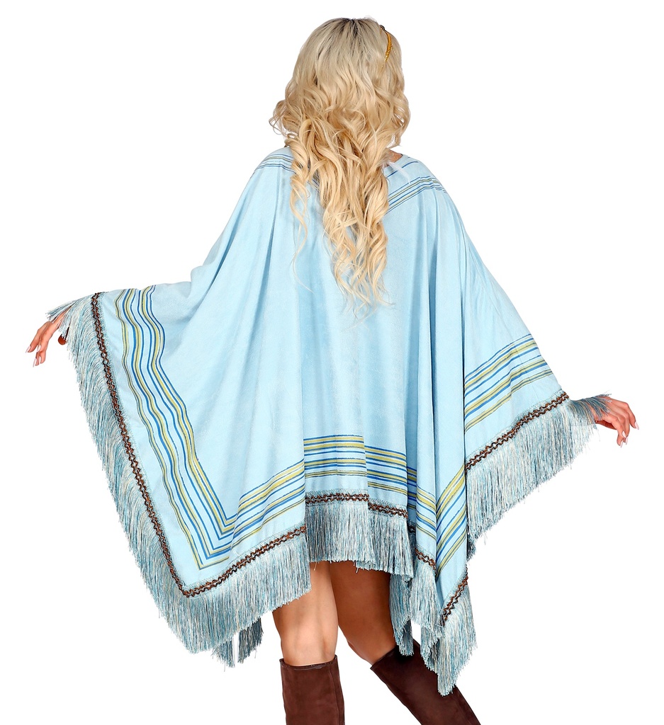 Poncho bleu ciel à franges