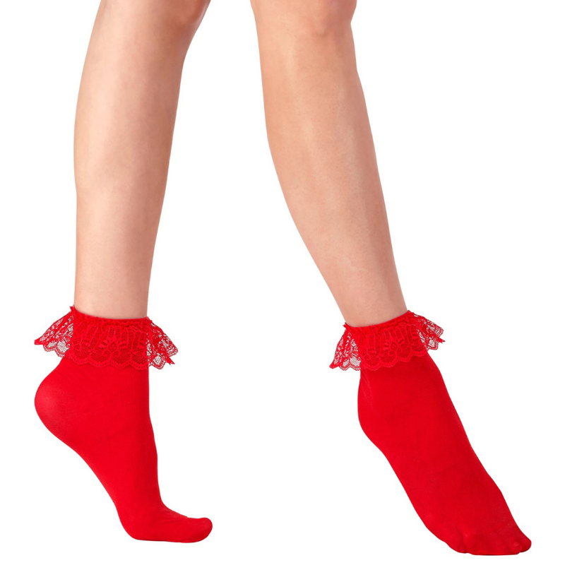 Chausettes à volants rouges en dentelle