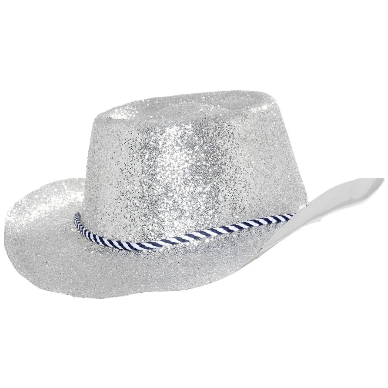 Chapeau de cowboy pailletté argenté en plastique