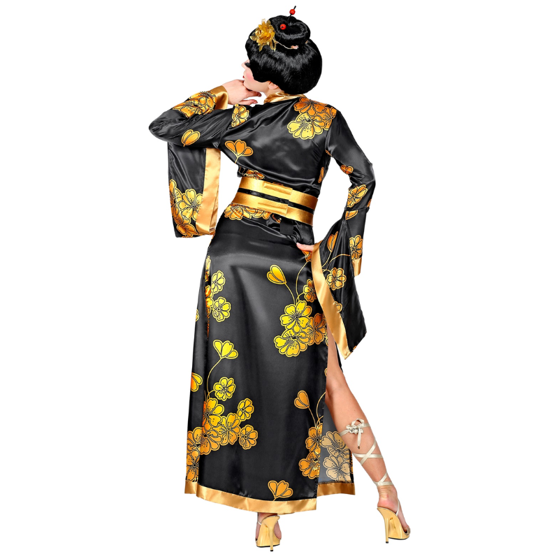 Déguisement de Geisha noir et or pour femme