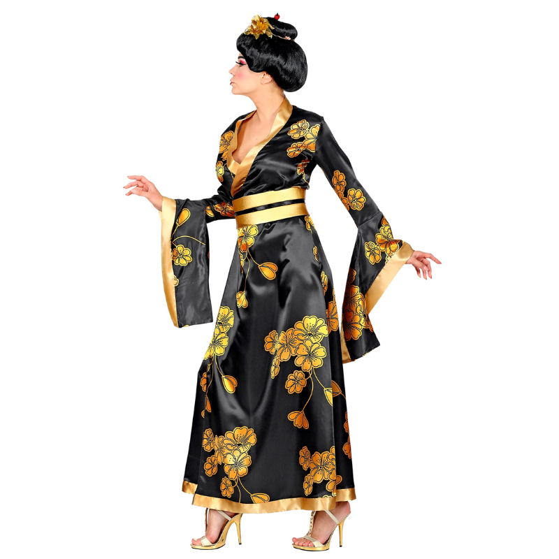 Déguisement de Geisha noir et or pour femme