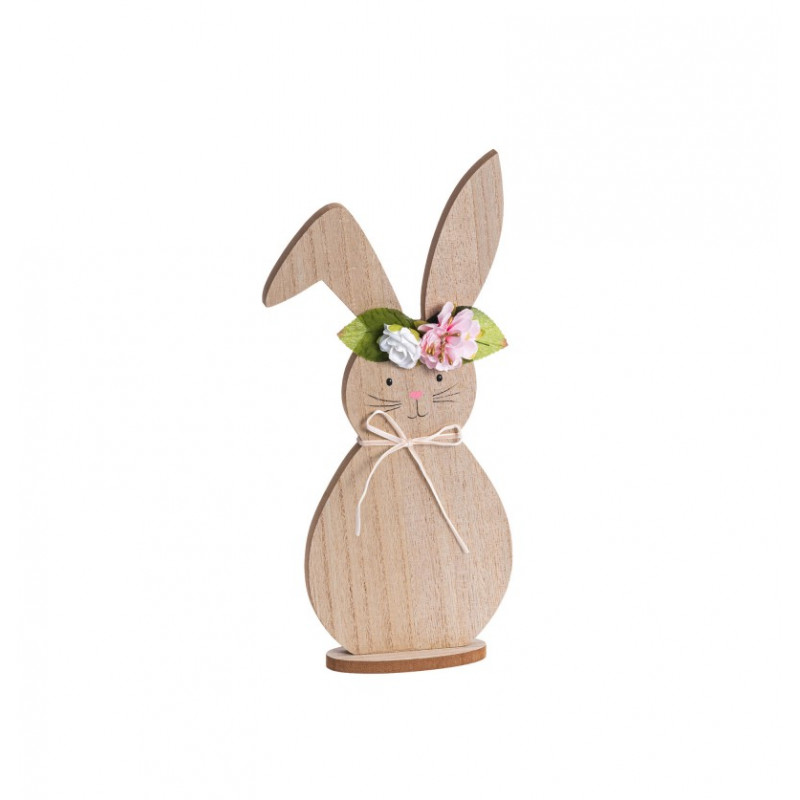 Décoration lapin en bois et fleurs