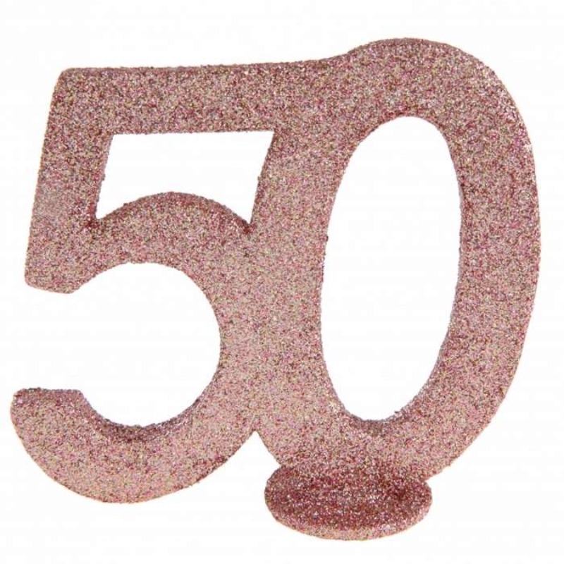 Centre de table 50 ans paillettes rose gold