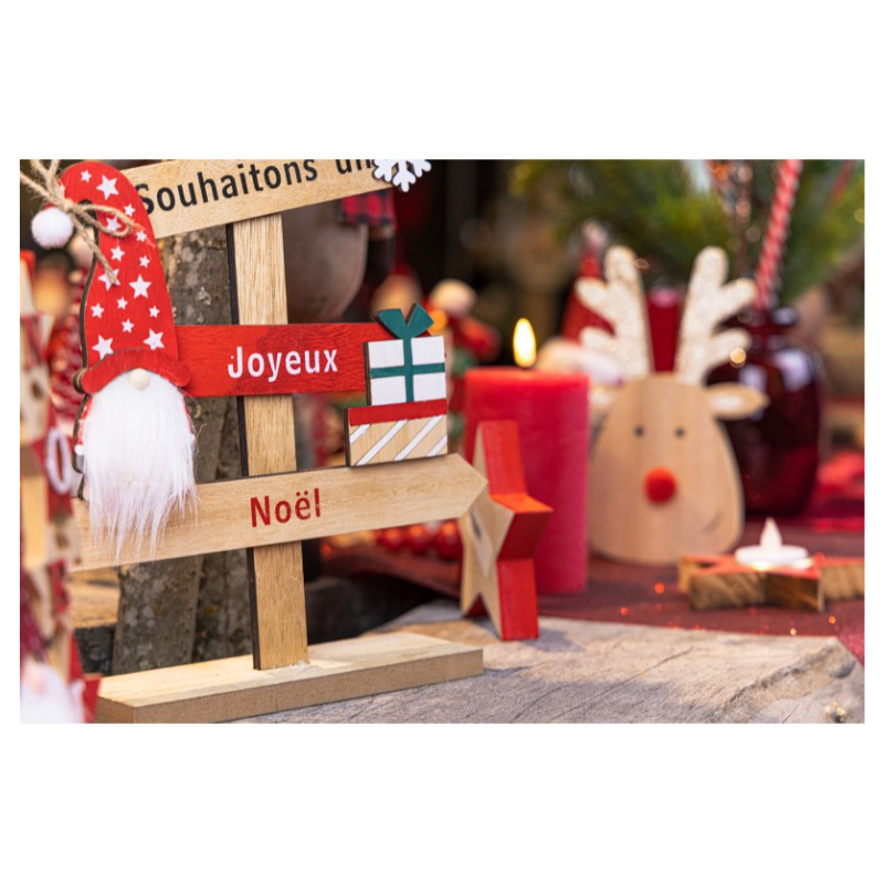 Structure en bois Joyeux Noël avec directions 43cm