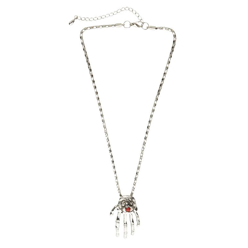 Collier main de squelette avec pierre rouge