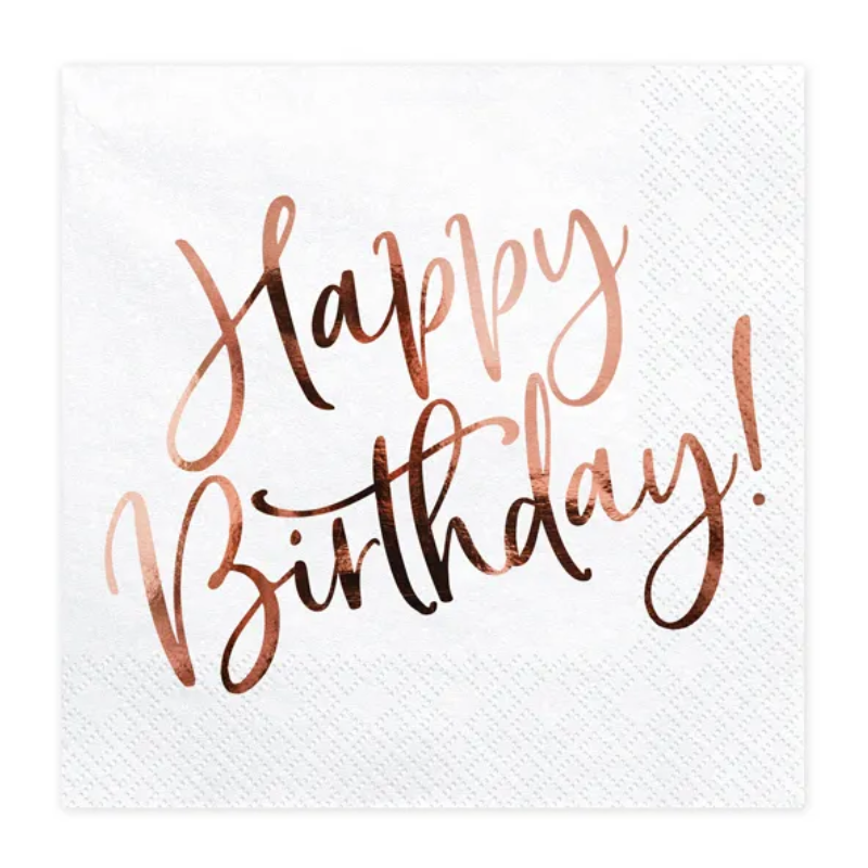 20 Serviettes "Happy Birthday" rose gold