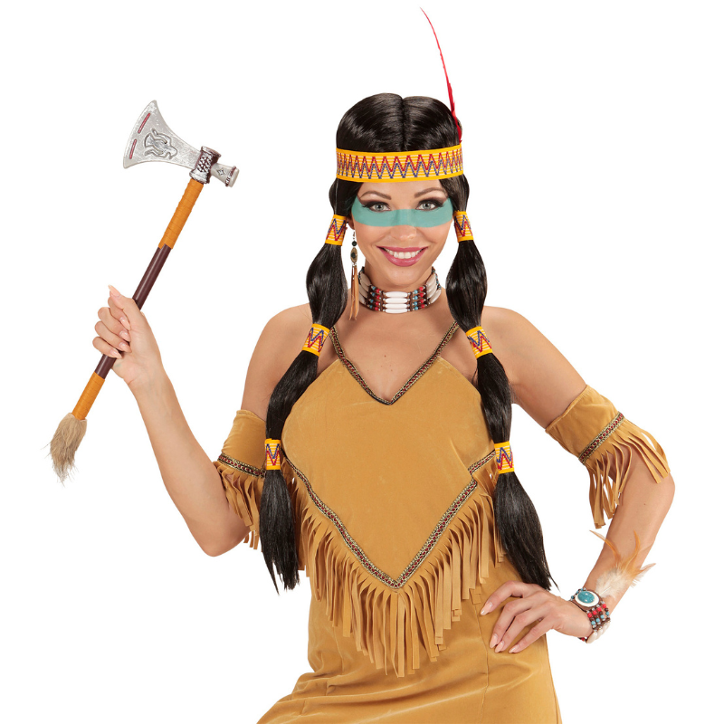 Perruque d'Indienne Squaw avec Bandeau & Plume