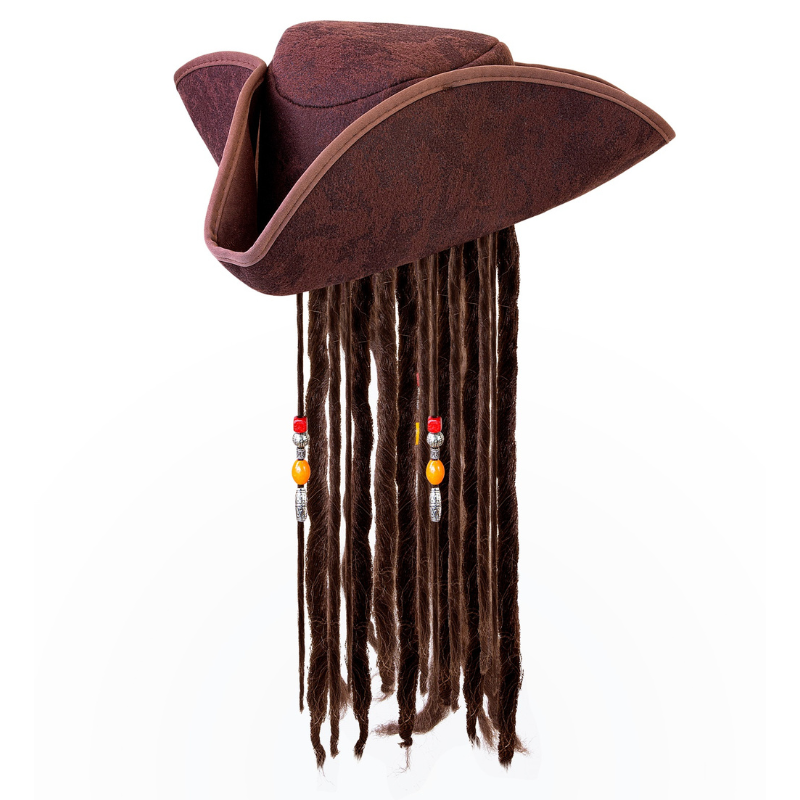 Chapeau Tricorne de Pirate avec cheveux